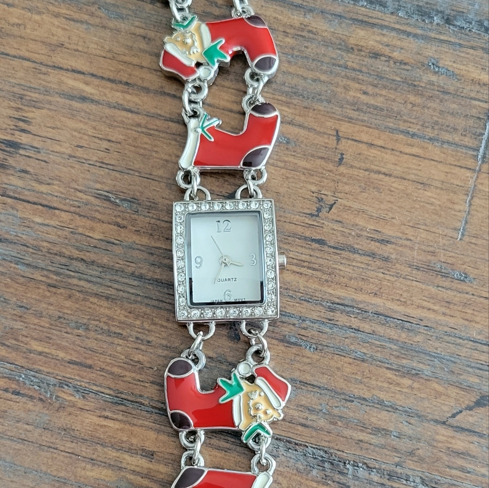 Accutime Teddy Bear Christmas Stocking Charm Watch